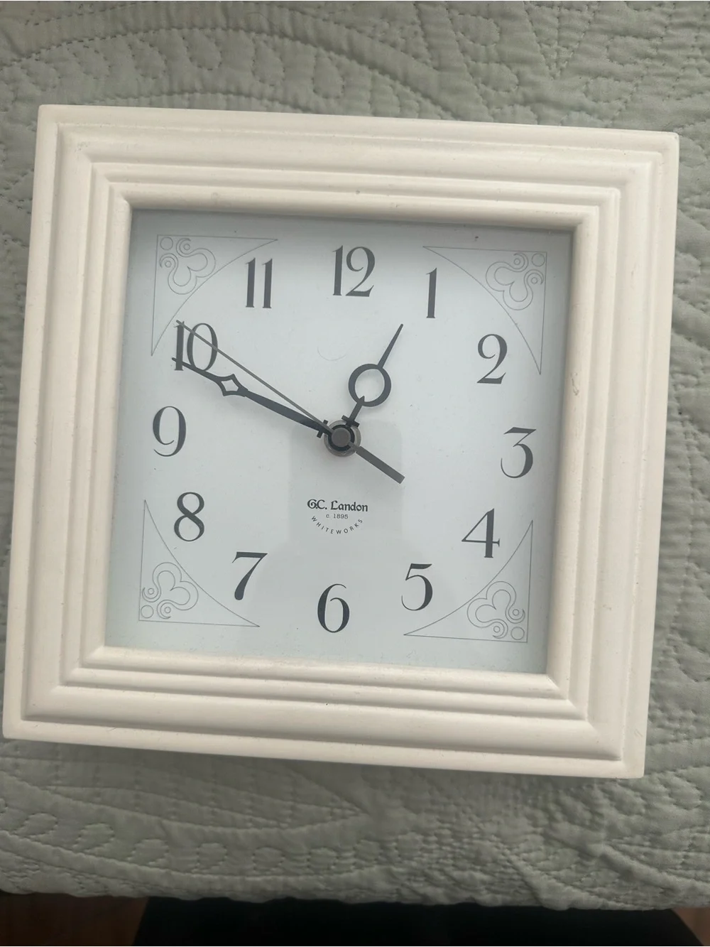 GC Landon White Decorative Square Wall Clock 9” x 9” Battery Operated